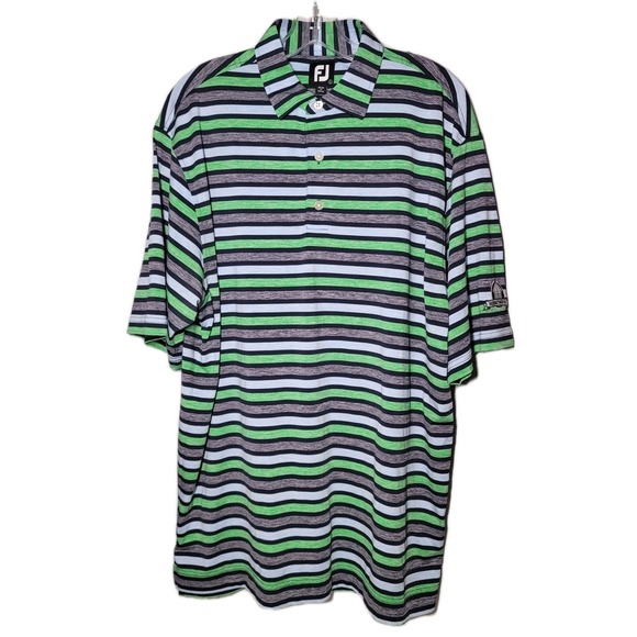 FootJoy Golf Polo Shirt Men's Large Green Blue Gray Striped Preppy Sport - Picture 1 of 8